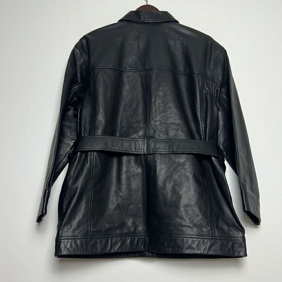 NEW Edited Liz Overshirt Jacket Black 100% Lambs Leather Belted Size 42 US L/XL - Picture 9 of 11